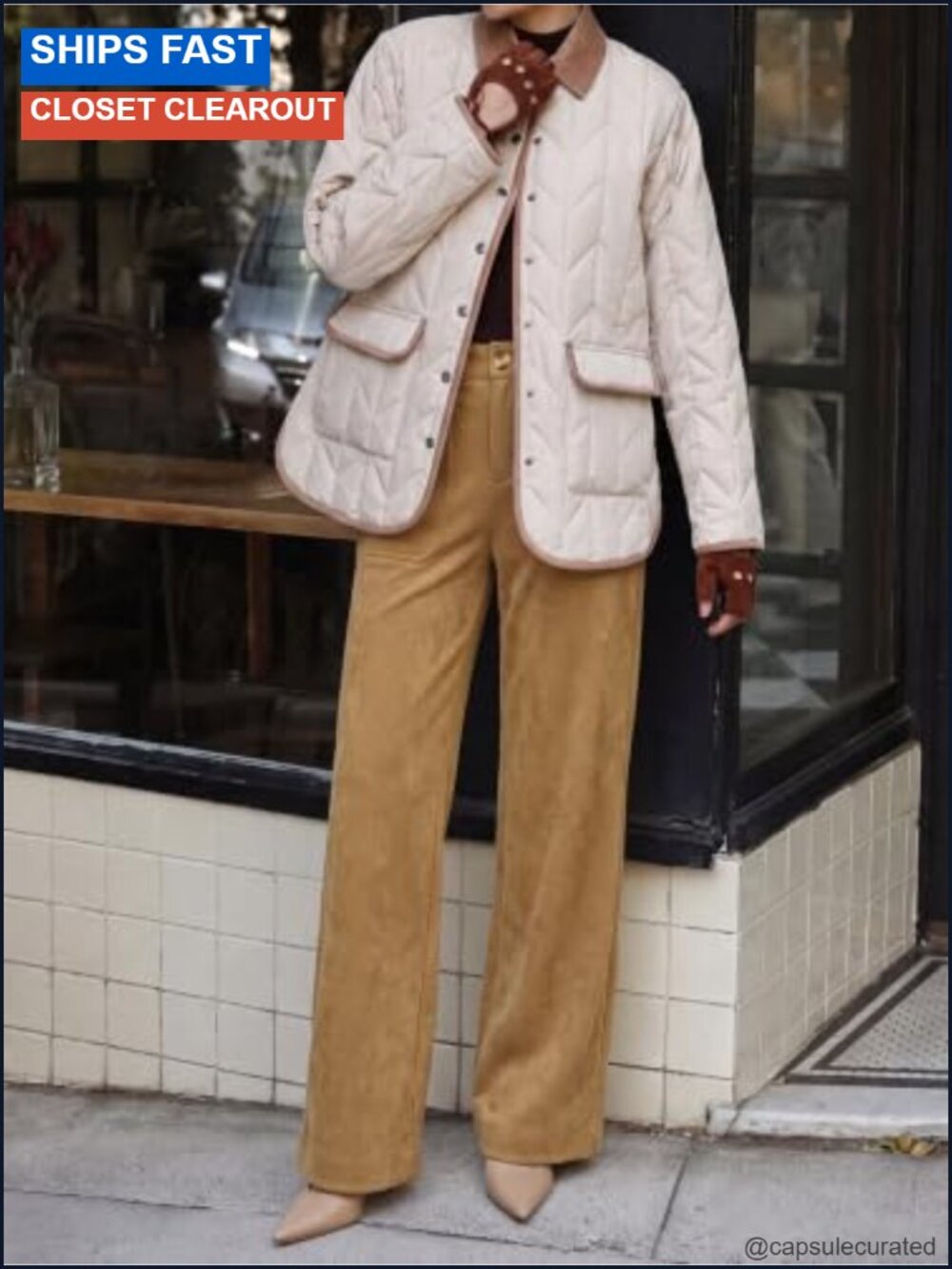 Suede Straight Leg High Waisted Trousers Casual Fall Pants - Picture 4 of 6
